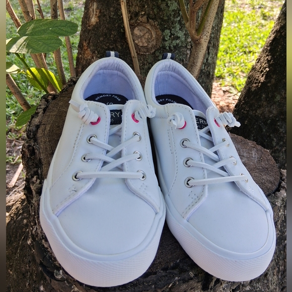 🔥New Sperry Kids Size 13M Pier Wave White shoes hot pink accents - Picture 3 of 8